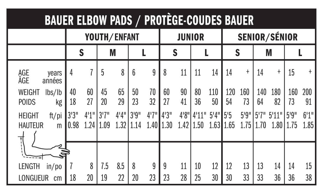 bauer sizechart elbowpads