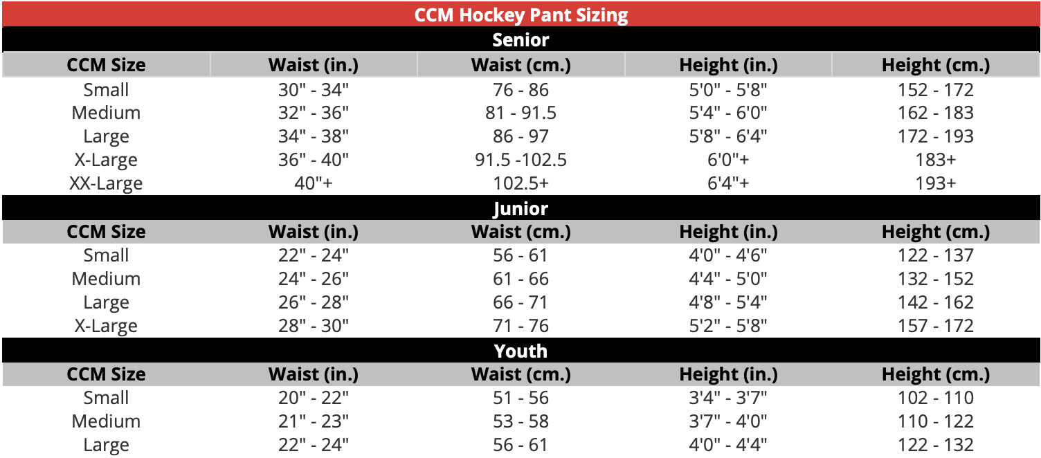 ccm pants sizechart